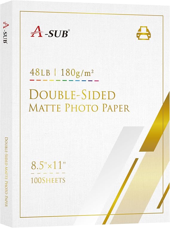 A-SUB Double Sided Matte Photo Paper 8.5x11 Inch 100 Sheets