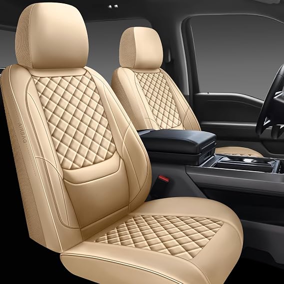 Full Coverage Beige Leather Car Seat Covers Full Set