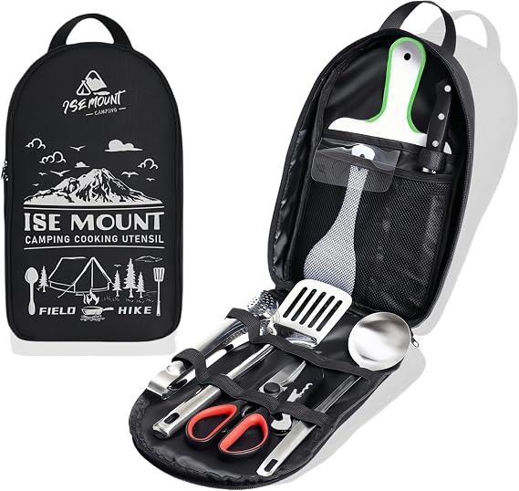 9-Piece Camping Kitchen Set with Multifunctional Cutlery Organizer, Storage Bag, and Gift for Men