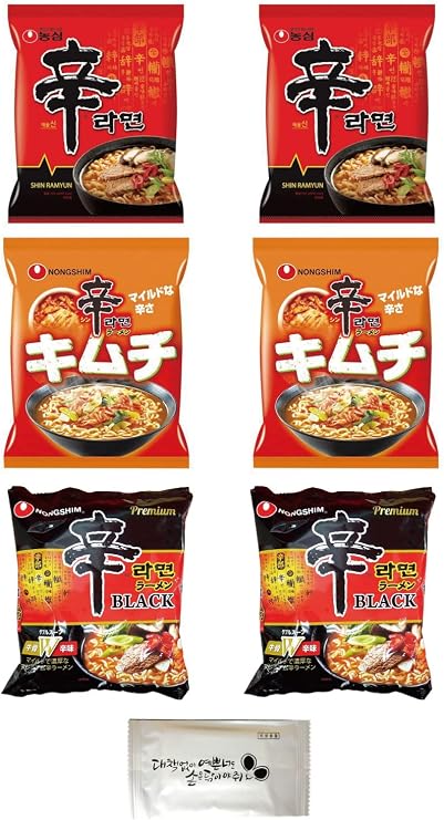 Spicy Ramen, Popular 6 Servings Set, Includes Hand Towel, 2 Dishes, 2 Dishes, 2 Spicy Ramen Kimchi, 2 Spicy Ramen, 2 Black Ramen, Korean Ramen, Dried Noodles, Instant Noodles