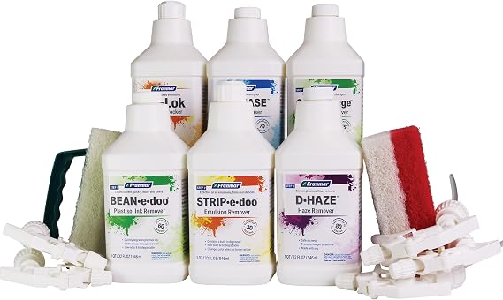Screen Printing Cleaning Kit - Franmar Textile Kit - Plastisol Ink Remover, Emulsion Remover, Haze Remover, Screen Degreaser, Color Change, Screen Unlock