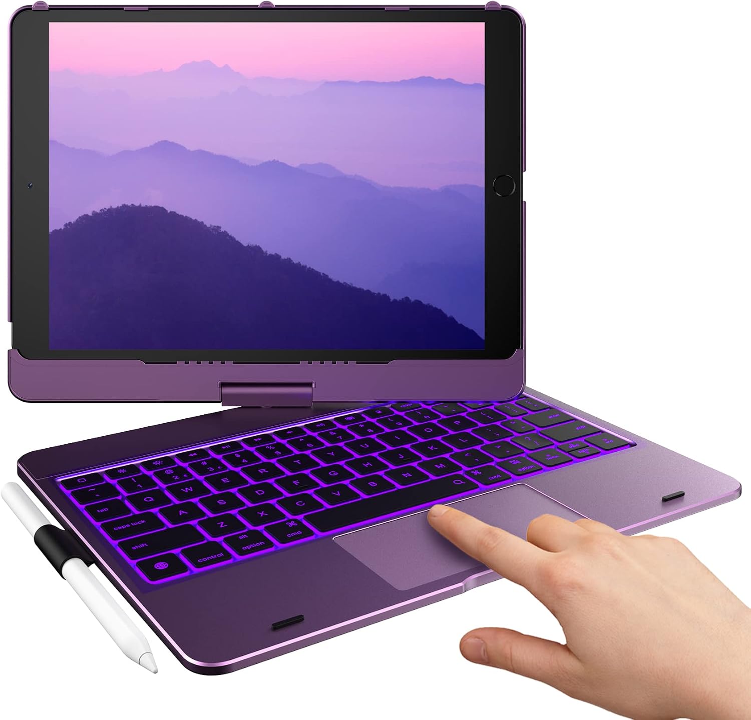 e Touch iPad 9th Generation Case with Keyboard 10.2, 2021, Multi-Touch Trackpad, 10 Color Backlight, 360° Rotatable, Thin & Light for iPad 8th Gen, 7th Gen, Air 3, Pro 10.5 Violet