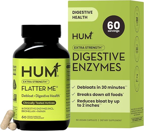 HUM Flatter Me Extra Strength Digestive Enzymes, Bloating Support, 60 Count