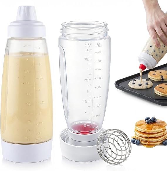 2-Pack Pancake Batter Dispenser & Mixer Bottle with Whisk Ball