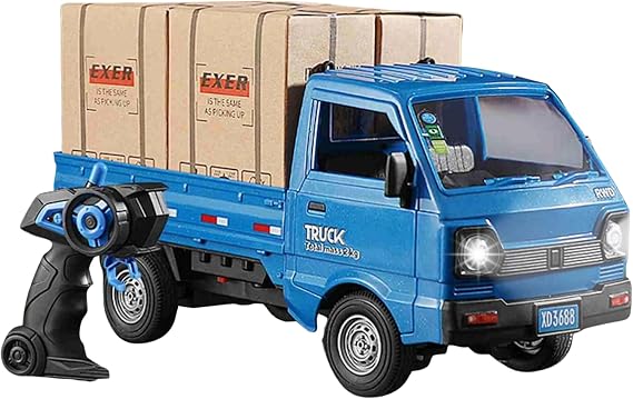 Giffy/Uzaktan Kumandalı RC Kamyonet,Yük Taşıma Aracı,Sesli,Işıklı,Şarjlı,(Pil Hediyeli),2.4 Ghz Araç, Koli Taşıyabilen Nakliye Kamyoneti (Mavi)