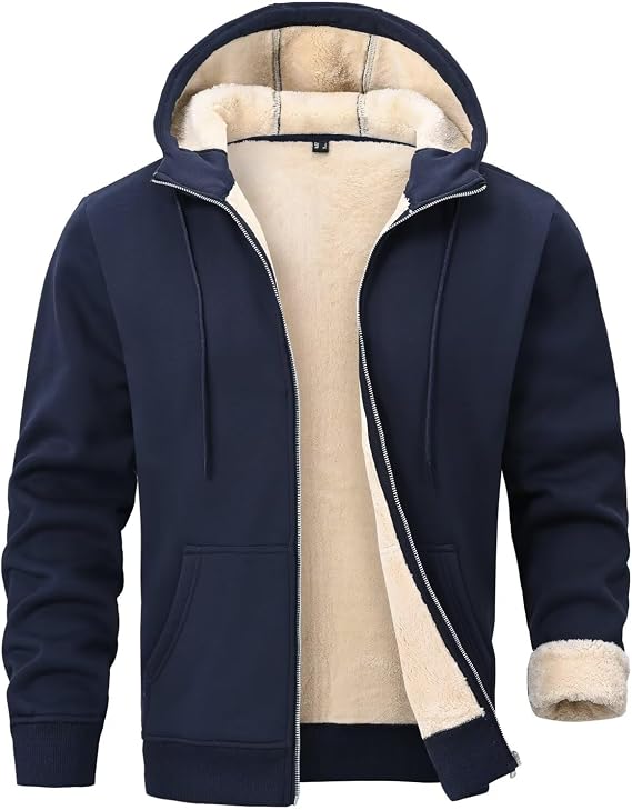 Mens Fleece Hoodies Zip Up Sherpa Jacket Coats with Pockets