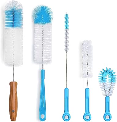 Bottle Brush Cleaner 5 Pack, Long Water Bottle and Straw Cleaning Brush, Kitchen Wire Scrub Set for Washing Different Diameters and Sizes