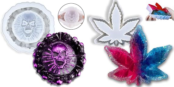 2pcs Silicone Ashtray Mold DIY Resin Casting Mould for Halloween Craft Gift, Home DecorationSkullMaple