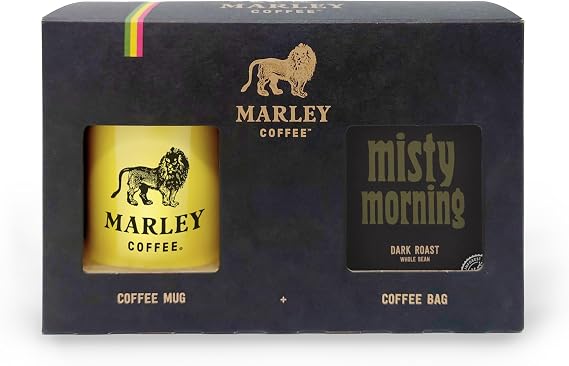 Marley Coffee Gift Set, Misty Morning Coffee Beans & Marley Coffee Mug, 227g, Presentation Gift Box, From The Marley Family, Dark Roast Coffee
