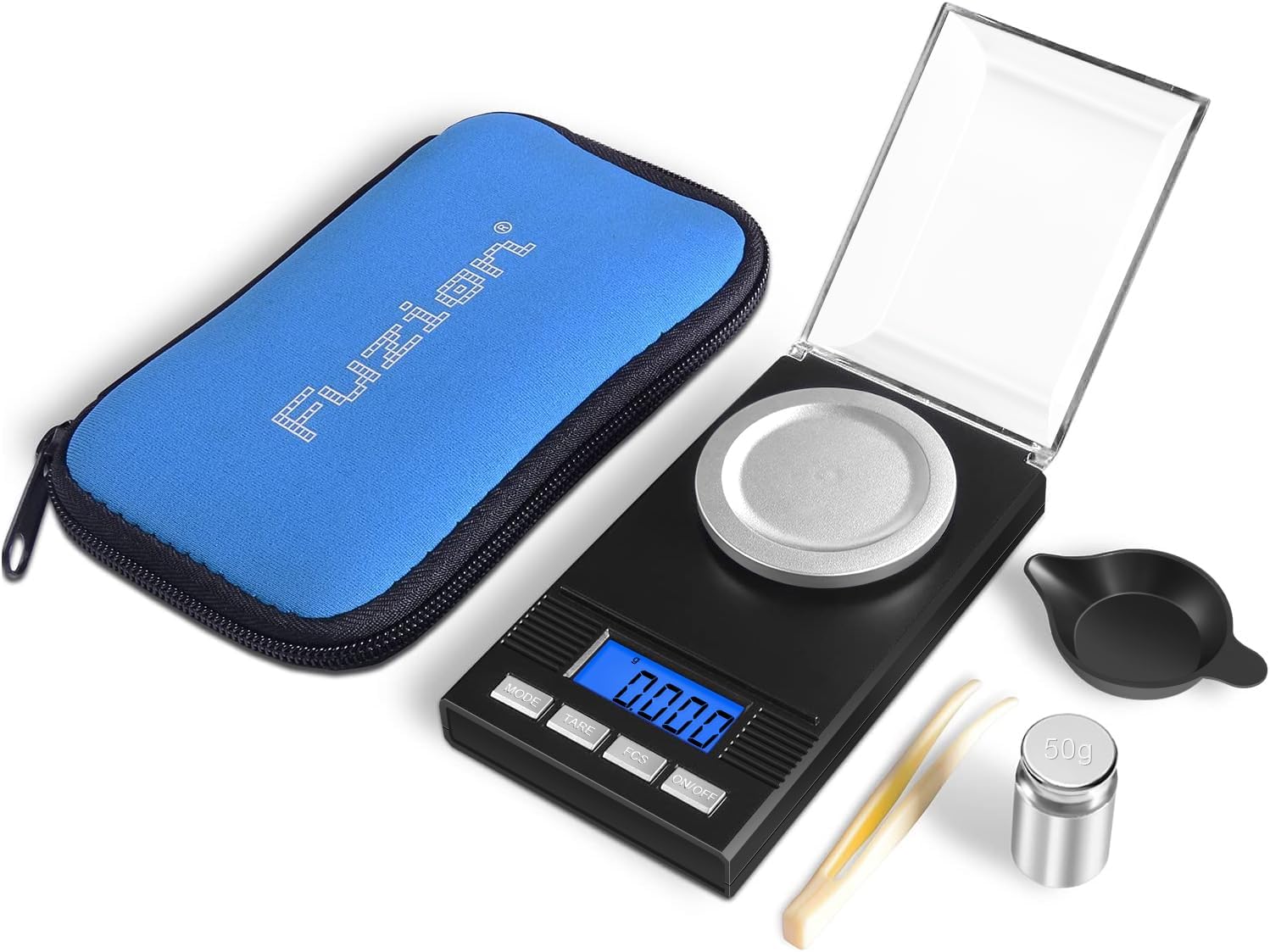 Fuzion Milligram Scale 50g0.001g, Portable Jewelry Scale .001 Gram Accuracy, Mg Scale, Powder Scale, Microgram Scale, Milligram Scale for Powder Medicine with TrayTweezersCalibration Weight