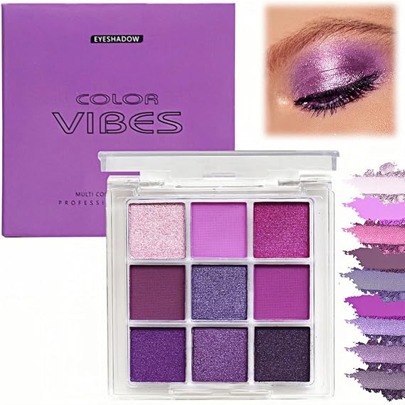 Purple Eyeshadow Palette & 9 Shades Eyeshadow Palette with Highly Pigmented, Waterproof & Blendable Formula, Eye Shadow Pallets For Women, Glitter Eyeshadows, Long-Lasting Sparkly Makeup