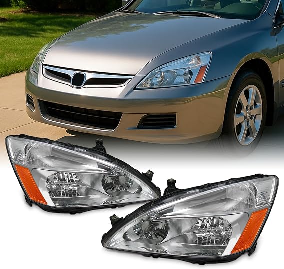 AKKON - For 2003-2007 Honda Accord Coupe/Sedan Headlights | OE Style Chrome Housing Clear Lens Headlamp Driver And Passenger Side Direct Replacement