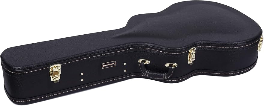 Crossrock Case - Hard-Shell Wooden Guitar Case - Fits Super Jumbo Fret Acoustic Guitars - Stainless Steel Latches, Sponge Lining, Metal Feet, Storage Space - Black