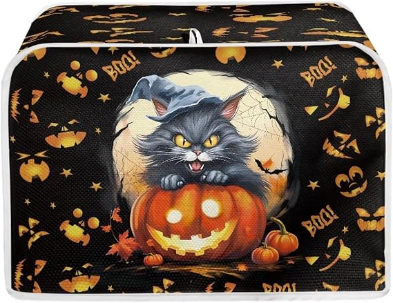Biyejit Ghost Pumpkin Cat Toaster Dust Cover Chicken 4 Slice Small Kitchen Appliance Bread Maker Oven Cover, Keep Toaster from Dust and Fingerprint Halloween Decor
