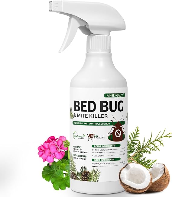 Natural Bed Bug Spray 16oz, Plant-Based Bedbug & Dust Mite Repellent, Safe for Family & Pets, Fast-Acting Treatment Kills Bed Bugs, Mites & Eggs