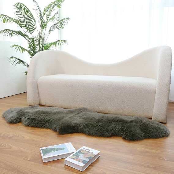 Real Genuine Sheepskin Rug Natural Sheepskin Throw Real Full Sheep Skin Rugs Fluffy Fur Rug Authentic Sheep Skin Seat Covers for Chairs Recliner Sofa(Charcoal Gray)