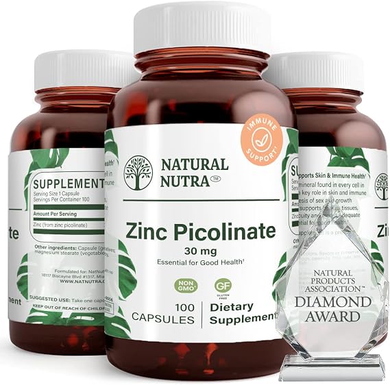 Natural Nutra Zinc Picolinate 30 mg,Double Strength,Raw & Pure 100 Capsules