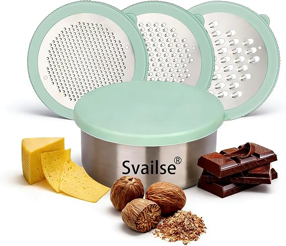 Box Cheese Grater with Container for Kitchen (Light Green) | Graters Bowl for Fine, Medium and Coarse, Handheld Lemon Zester for Parmesan, Ginger, Garlic, Nutmeg, Chocolate