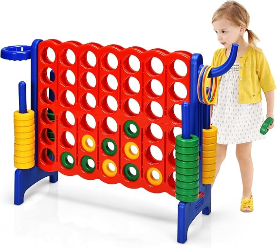 AKUSTIK Giant Connect Game Outdoor, 4 in a Row Jumbo 4 to Score for Kids Adults Family Party Yard Lawn, Large Connect Game with Quick Release Slider 42 Jumbo Rings (Blue)