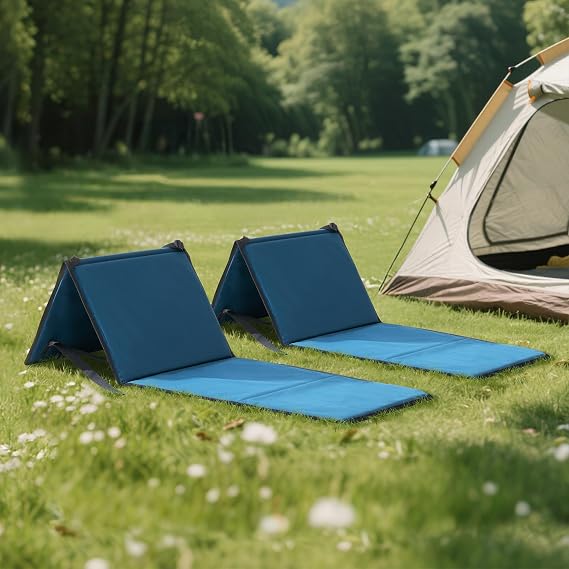Sunjoy Ultra-Light Folding Chair with Backrest (Set of 2), Outdoor Portable Beach Mat Lounger Chair, Ideal Tanning Mat for Sunbathing for Camping Beach Road Trips, Blue