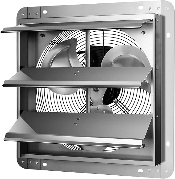 iPower 14 Inch Wall Mounted Shutter Exhaust Fan, Aluminum, 1600 RPM, 1000 CFM, for Attic, Garage, Louvered Vent, Plant, Greenhouse, Silver