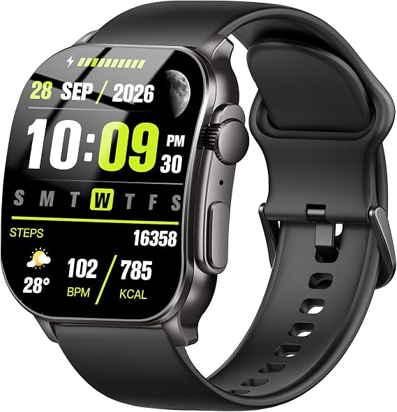 Smart Watch, 2.01" AMOLED Curved Touchscreen Fitness Watch for Men Women, IP68 Waterproof, 24/7 Heart Rate/Sleep Monitor, Fitness Tracker with Pedometer, 120+ Sports Modes, Smartwatch for Android iOS