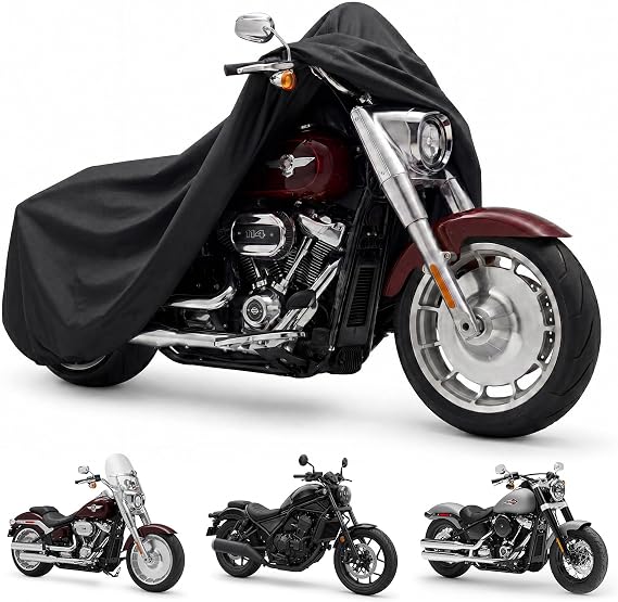 Motorcycle Cover for Harley Davidson Sportster Softail Honda Rebel | Fits Cruiser Models, Waterproof Heavy Duty Cover, Soft Inner Lining, Vents & Lock Holes, All-Weather Protection