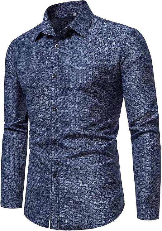 Men's Printed Dress Shirts Slim Fit Long Sleeve Button Down Shirts Stylish Casual Business Dress Shirt