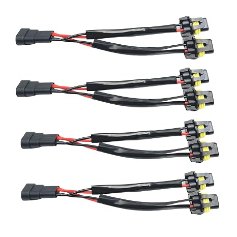 4Pcs 9005/9006 Male to Female 2 Way Splitter Wire Bulb Socket Headlight Wiring Harness Extension Compatible with Light Fog Use Car Accessories