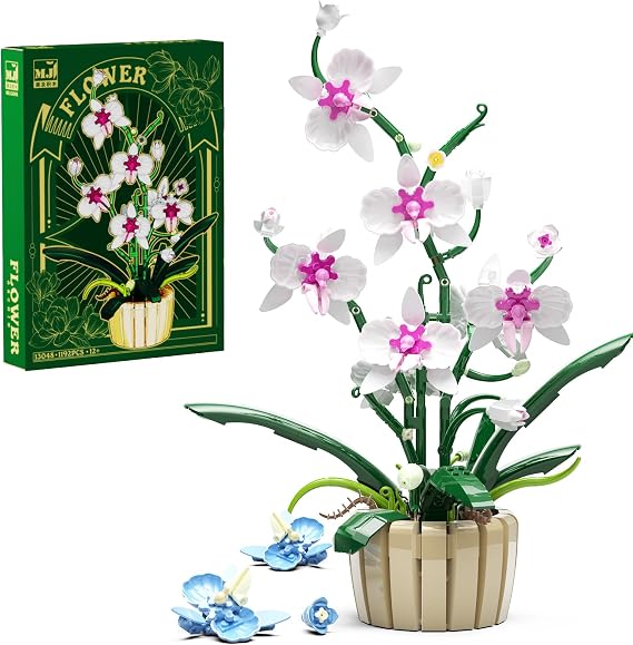 Icons Orchid Flowers Building Set, Exquisite Orchid Bonsai for Adult- Compatible with Lego Flowers, Ideal for Mothers and Valentine's Day Display (1192pcs)