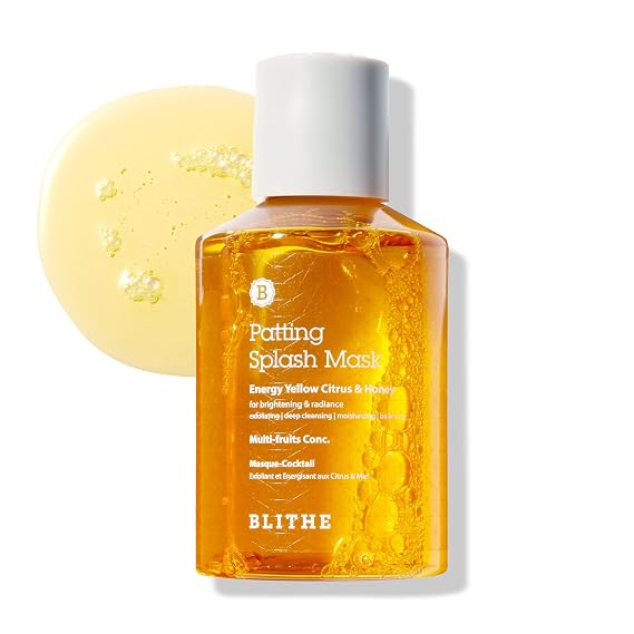 BLITHE Patting Splash Mask Exfoliating Face Wash with Yellow Honey - Korean Chemical Exfoliant for Face AHA Lactic Acid for Dark Spots, Energy Citrus for Skin Brightening & Radiance 5.07 Fl Oz