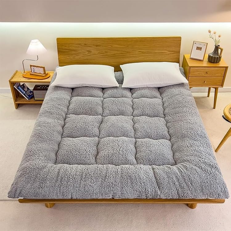 Futon Mattress -4in Thick Foldable Japanese Floor Mattress - Super Soft Sleeping Pad Mattress Topper Tatami Mat for Camping & GuestGray,California King