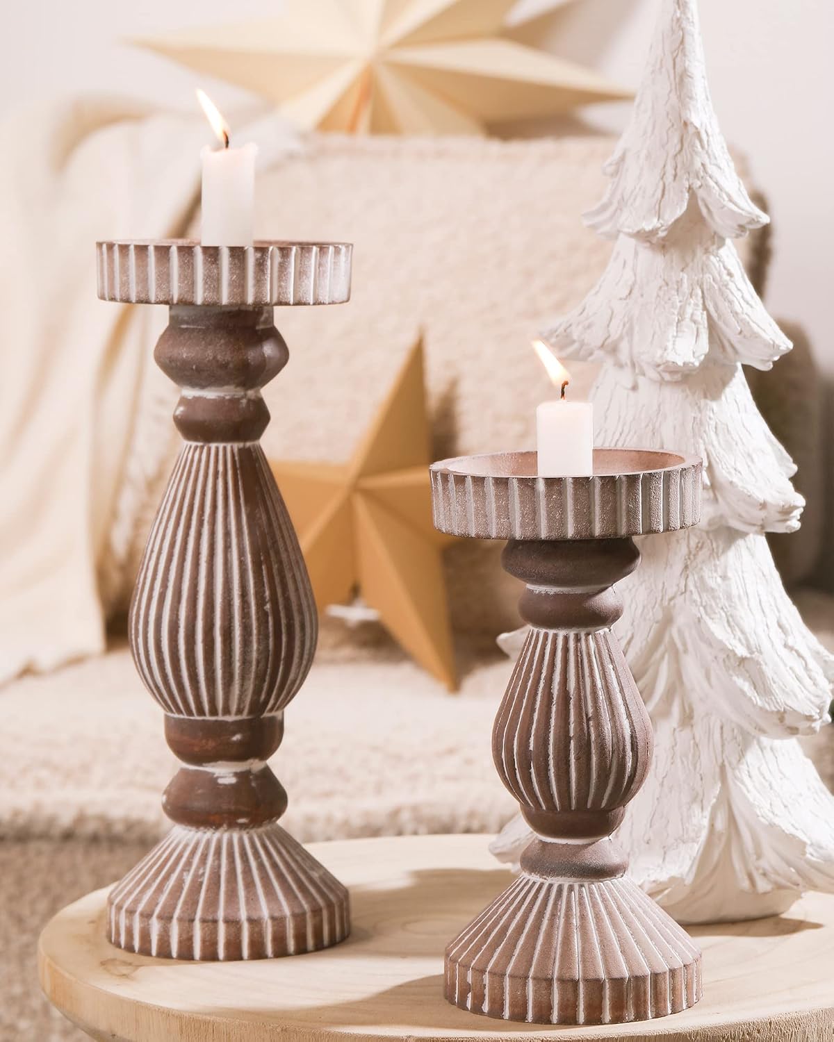 DN DECONATION Wood Candle Holders for Taper and Pillar Candle