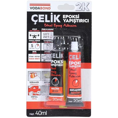 VODABOND Seramik Ahşap Metal Plastik Cam Çelik Epoksi Yapıştırıcı 20+20 ml