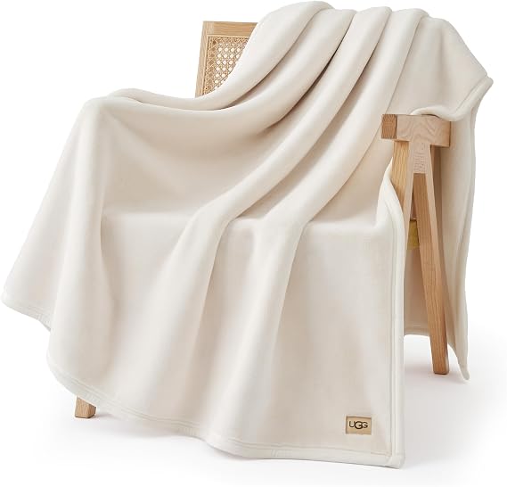 UGG Coco Throw Blanket, Cozy Fleece Blanket for Bed, 50" x 70", Off-White