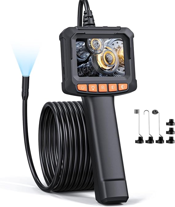 Endoscope Inspection Camera, Qimic 2.4'' IPS Screen Borescope with 8 LED Lights, IP67 Waterproof Endoscope, 1080P HD Snake Camera, 16.4FT Semi-Rigid Cable, Tools & Gadgets for Men