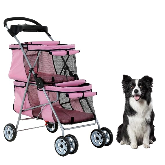 Dog Stroller Cat Strollers for Small Medium Dogs for 2 Cats Double Pet Strollers Doggie Stroller, Foldable Doggy Pet Carriers with 4 Wheels & Soft Pad, Pink
