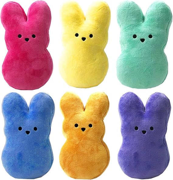 XIAOHONG 6Pcs Easter Bunny Plush Toys Cute Peep, Doll Soft Bunnies Stuffed Rabbit Animal Toy, 15cm Dolls for Kids Decoration, Perfect Baskets Filler, WJ-001