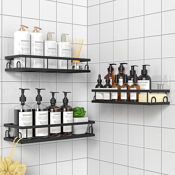 Shower Caddy, Shower Shelf No Drilling (Black-3 Pack)