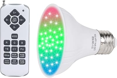 12V LED SPA Light Bulb for In-ground SPA Underwater Swimming Pool RGB Color PAR20 LED Light Bulb E26 Base Replacement for Light Fixtures Remote Switch Control