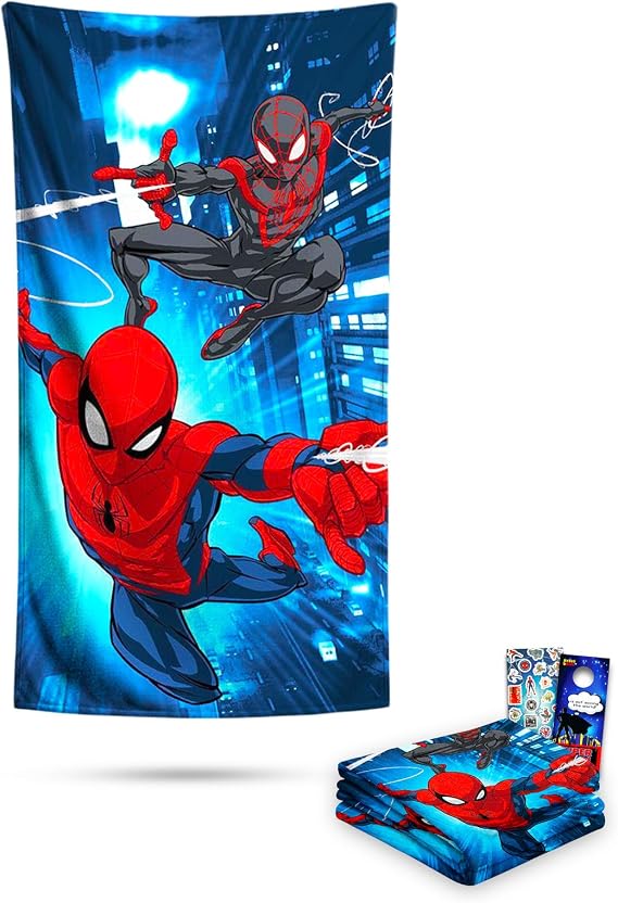 Spiderman Beach Towel Set - Bundle of a 27" x 54" Spiderman Beach Towel with Stickers and More | Marvel Beach Accessories