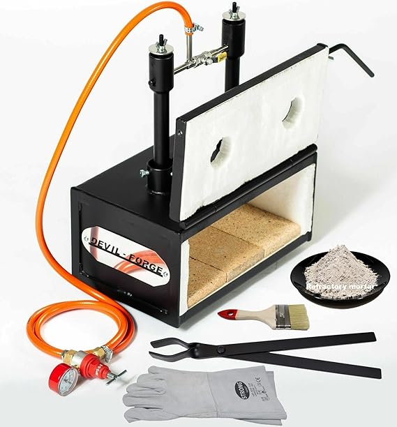 DEVIL-FORGE Farrier Gas Propane Forge DFHS2+1D/5.2, 2 Burners DFP (160.000 BTU) use 1 or 2, Gas Ball Valve, Air Choke, 1 Door, Horseshoe Makers, Knife Making, Blacksmith, 2500F / 1370C, high 5.2"