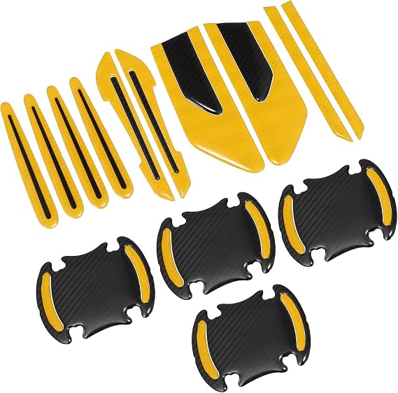 12 Pieces Reflective Car Stickers Set Rearview Mirror Reflective Warning Stickers Car Side Reflective Stickers Car Handle Protectors and Handle Paint Scratch Films for Car Safety (Yellow)