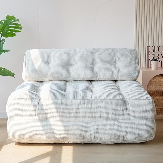 MAXYOYO Folding Sofa Bed, Convertible Sleeper Chair with Pillow Foldable Mattress with Back Support, Portable Fold Out Chair Bed Comfy Floor Sofa Lounge for Living Room Bedroom, Beige,Double