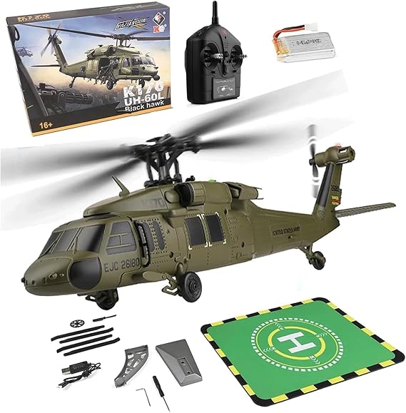 WL K170 RC Helicopter for Adults, UH-60L 170 2.4G 4CH Brushless Motor Flybarless RC Helicopter, Outdoor Hobby RC Toy Model, Throttle Adjustable (RTF Version)