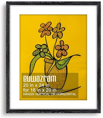 Ornate Black 20x24 Frame - Single Frame, 20 x 24 Poster Frame with Mat for 16x20, Picture Frames for Artwork, Puzzles, Photos and Movie Posters