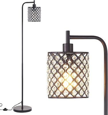 Hong-in LED Floor Lamp, Modern Standing Lamp with Arc Design, Tall Crystal Lamp, Standing Light with Foot Switch, Corner Reading Lamps Tall Pole Light for Office Bedroom Living Room