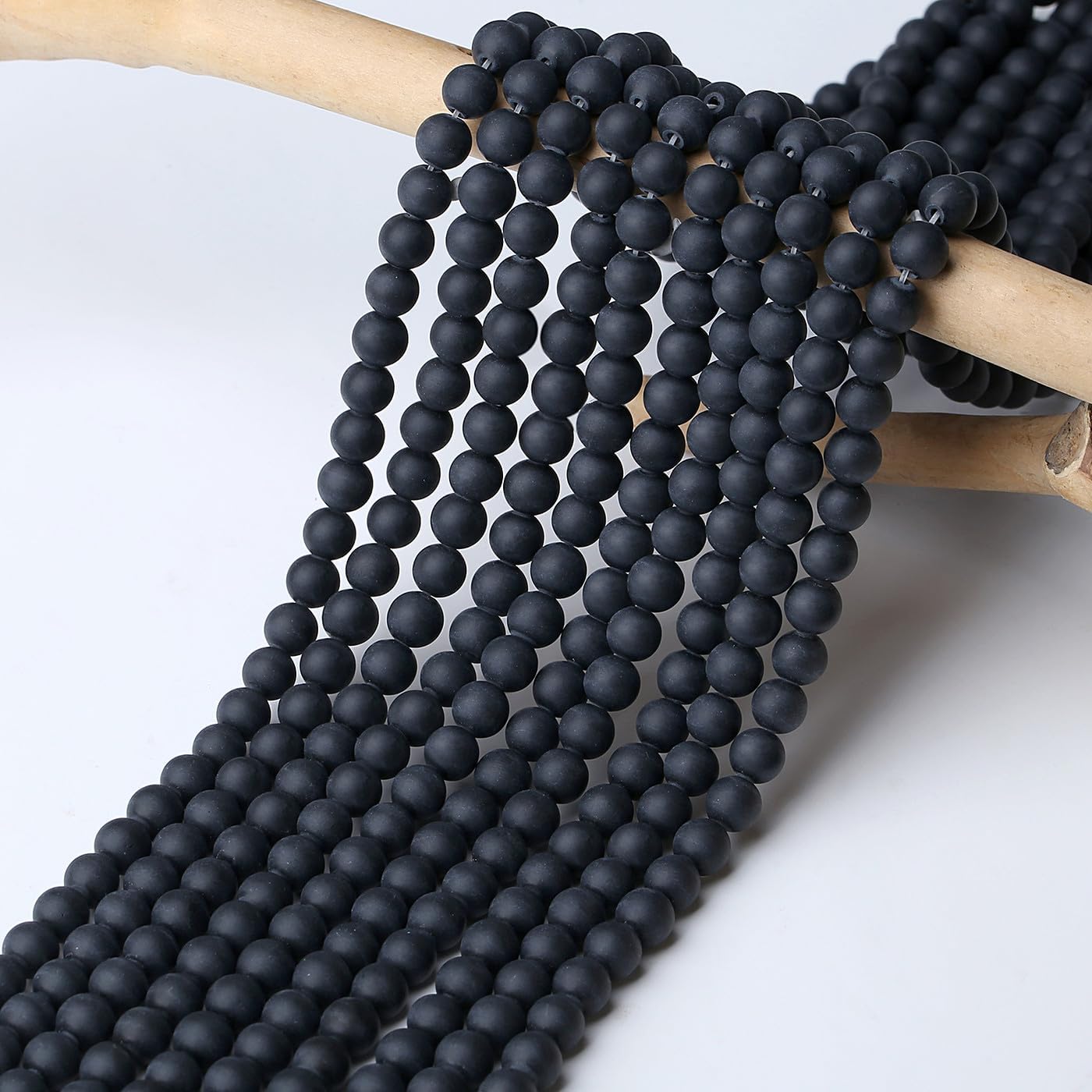 DUQGUHO Matte Agate Beads 8mm Natural Crystal Black Round Polishing Stone Genuine Gemstone Beads for DIY Jewelry Making 47 Pcs