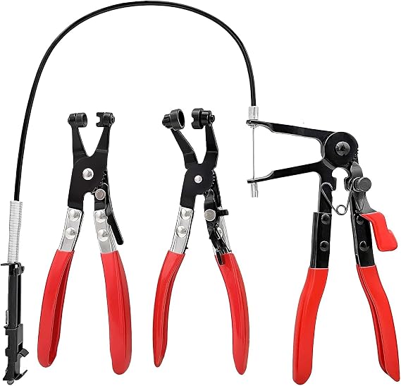 3Pc Hose Clamp Removal Tool Kit with Long Wire Spring Hose Clamp for Car Coolant Radiator Heater and Water Hose with Flat or Large Clamps