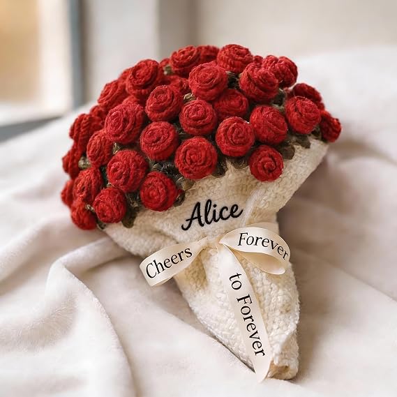 Personalized Name Flower Bouquet Blankets - Custom Crochet Bouquet Throw, Handmade Gift for Mother's Day, Birthday,Home Decor, Soft Crochet Flower Blanket Ideal for Any Occasion (Milky white blanket)